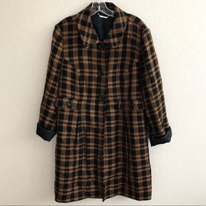 Brown and Black Plaid Flannel Pea Coat